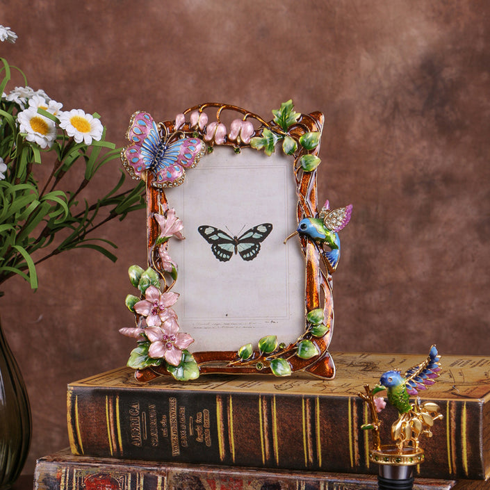 Creative Enamel Colored Metal Photo Frame With Flower And Bird Photo Frame
