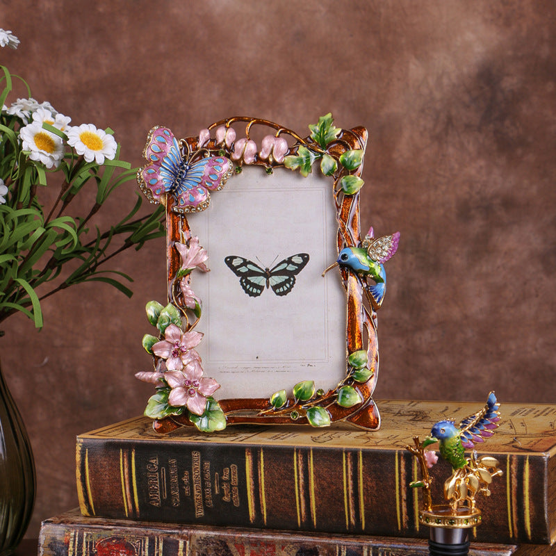 Creative Enamel Colored Metal Photo Frame With Flower And Bird Photo Frame