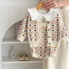 Rhombus Jacquard Knitted Coat Strap Rompers Jumpsuit Suit