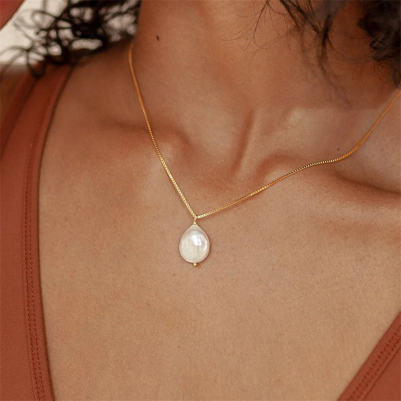 Baroque Freshwater Pearl Necklace Pendant Gold Plated Chain Necklace