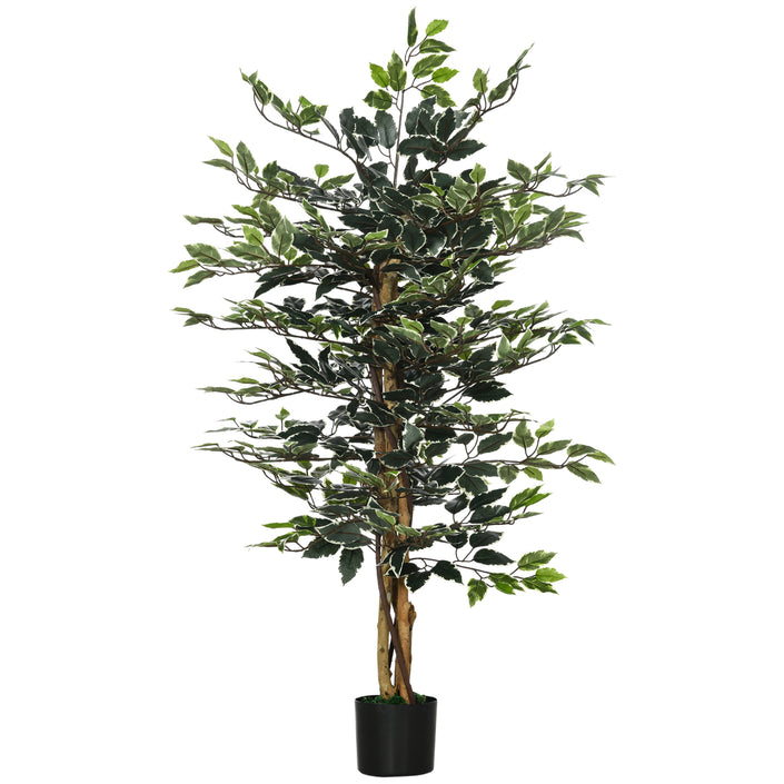 4.5ft Ficus Artificial Plant With Realistic Leaves, Potted Fake Tree For Home Office Indoor Decor, Green