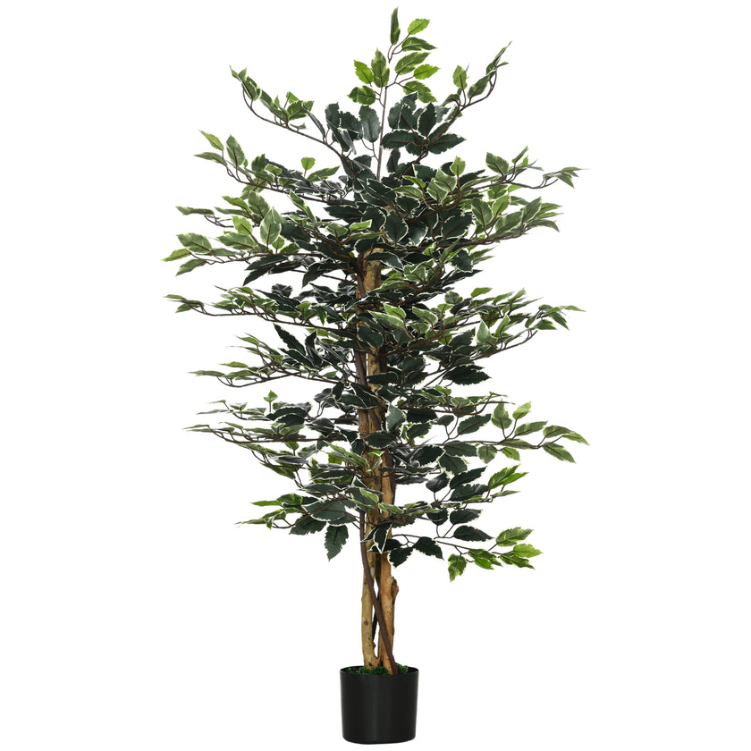 4.5ft Ficus Artificial Plant With Realistic Leaves, Potted Fake Tree For Home Office Indoor Decor, Green