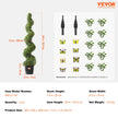 VEVOR 2 Pack 5' Artificial Boxwood Topiary Tree Faux Plant UV Decor In Outdoor
