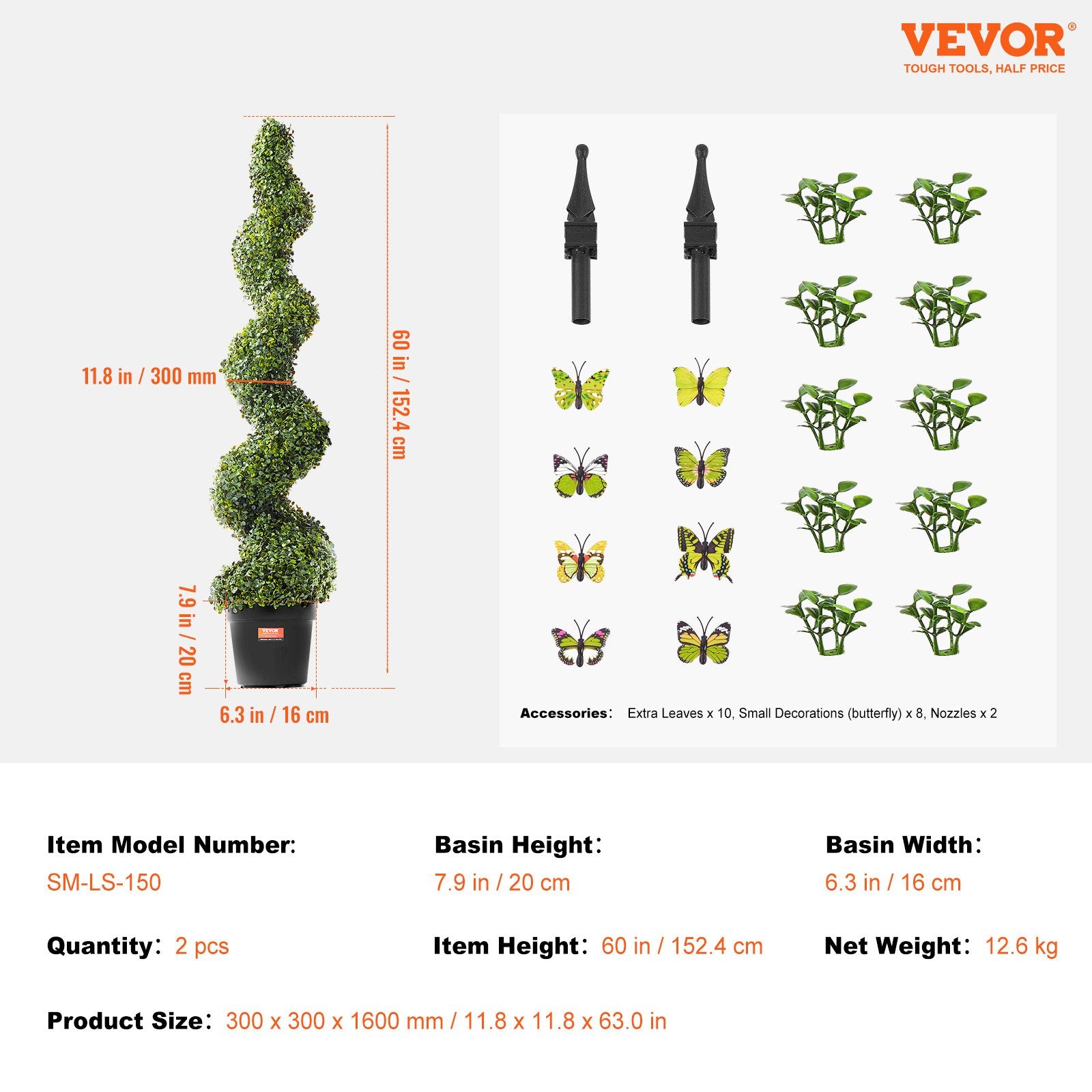 VEVOR 2 Pack 5' Artificial Boxwood Topiary Tree Faux Plant UV Decor In Outdoor