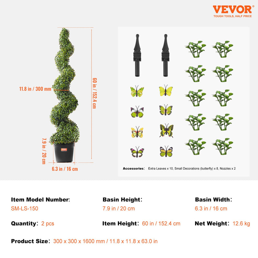 VEVOR 2 Pack 5' Artificial Boxwood Topiary Tree Faux Plant UV Decor In Outdoor