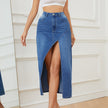 Women's Fashion Irregular Hollow-out Stitching Denim Long Skirts