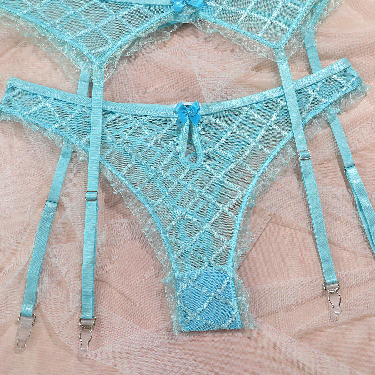 Underwear Large Mesh Push-up Four-piece Set With Scarf