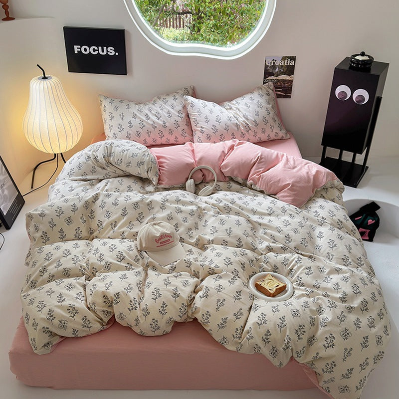 Washed Cotton Printed Four-piece Bedding Set