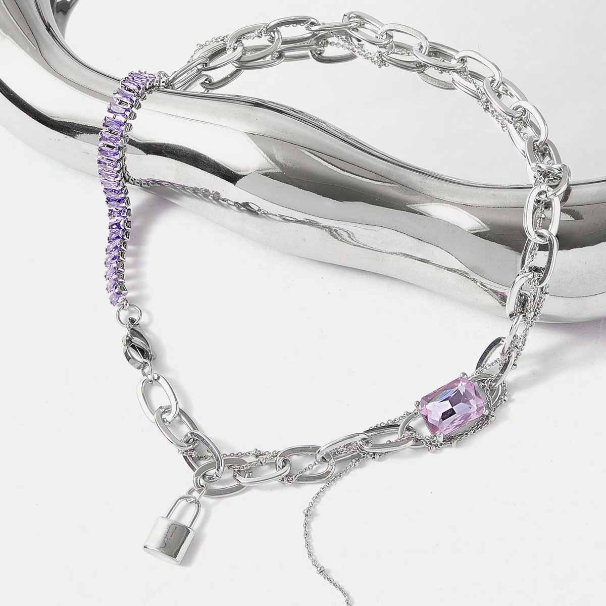 Qifu French Entry Lux Style Purple Zircon Clavicle Chain