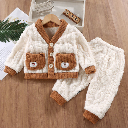 New Children's Homewear Boys And Girls Flannel Pajama Coat Thickened Warm Two-piece Set