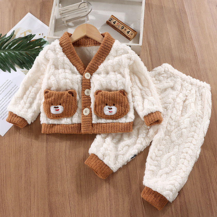 New Children's Homewear Boys And Girls Flannel Pajama Coat Thickened Warm Two-piece Set