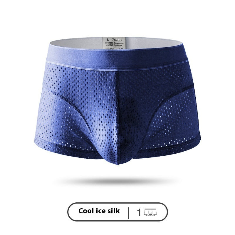 Ice Silk Men's Boxer Briefs Summer Breathable Mesh Hollow Out