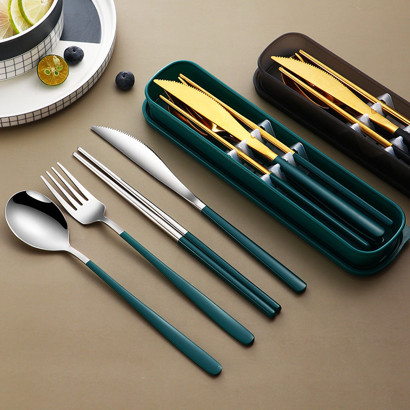 Kitchen Accessories Camping Travel Sets Gold Knife Fork Spoon Portable Cutlery Sets with case