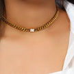 Stainless Steel Necklace Bracelet Jewelry Inlaid Rectangular Zircon 18K Gold Cuban Link Chain Necklace