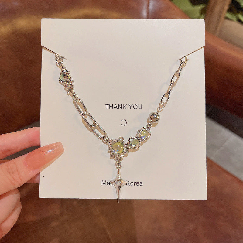 Asterism Moonstone Stitching Cross Clavicle Chain