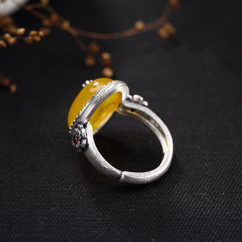 White-plated Gold Pomegranate Red Canary Stone Vintage Plum Blossom Unisex Ring