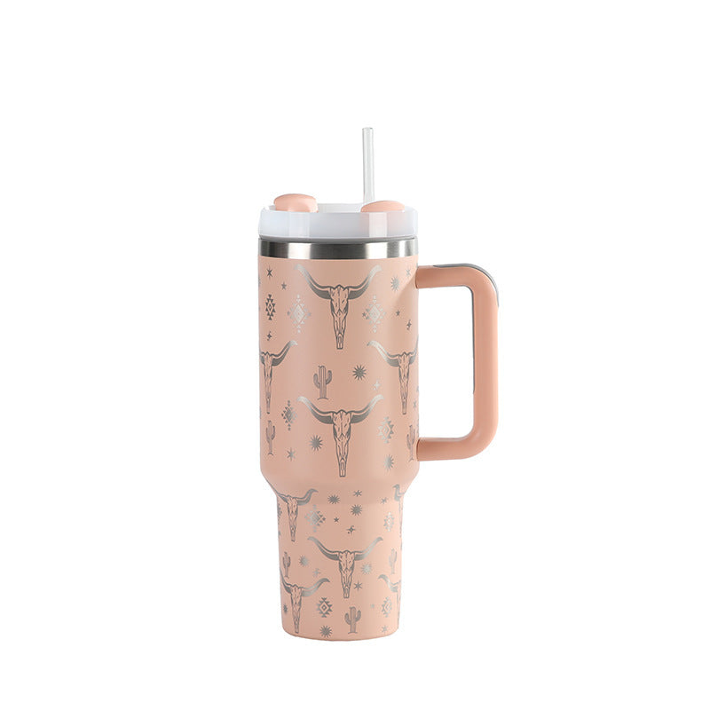 Laser Cow Head Printing Vacuum Cup Business Men's Large Capacity Warm-keeping Water Cup