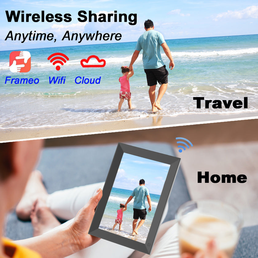 10.1 Inch Smart Cloud WIFI Digital Picture Frame 1280x800 Full IPS Touchscreen With Free Frameo APP, Easy Share Photos Or Videos, Sleep Mode, 16GB Storage