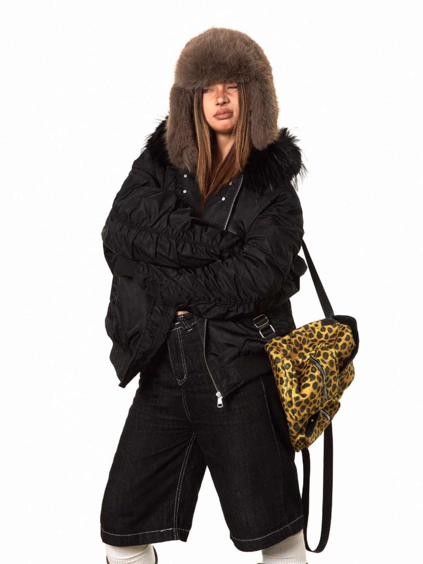 Short Fur Collar Coat Padded Hooded Cotton Coat