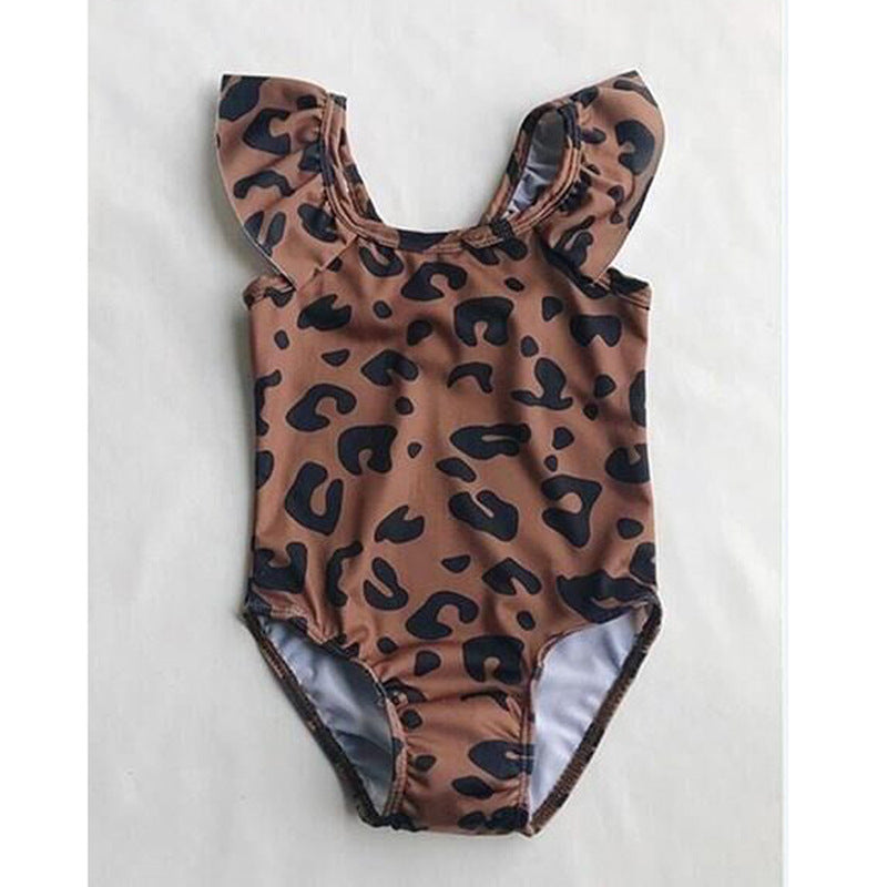 Flying Sleeve One-piece Girl Leopard Pattern Swimming Suit
