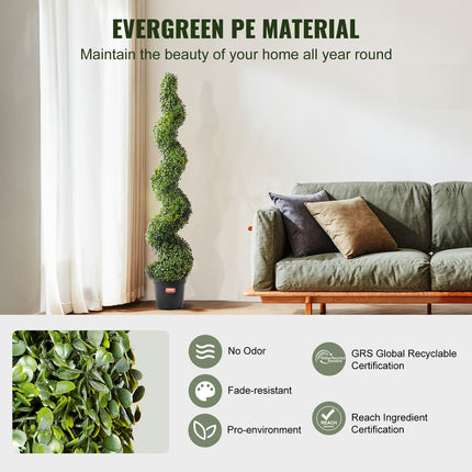 VEVOR 2 Pack 5' Artificial Boxwood Topiary Tree Faux Plant UV Decor In Outdoor