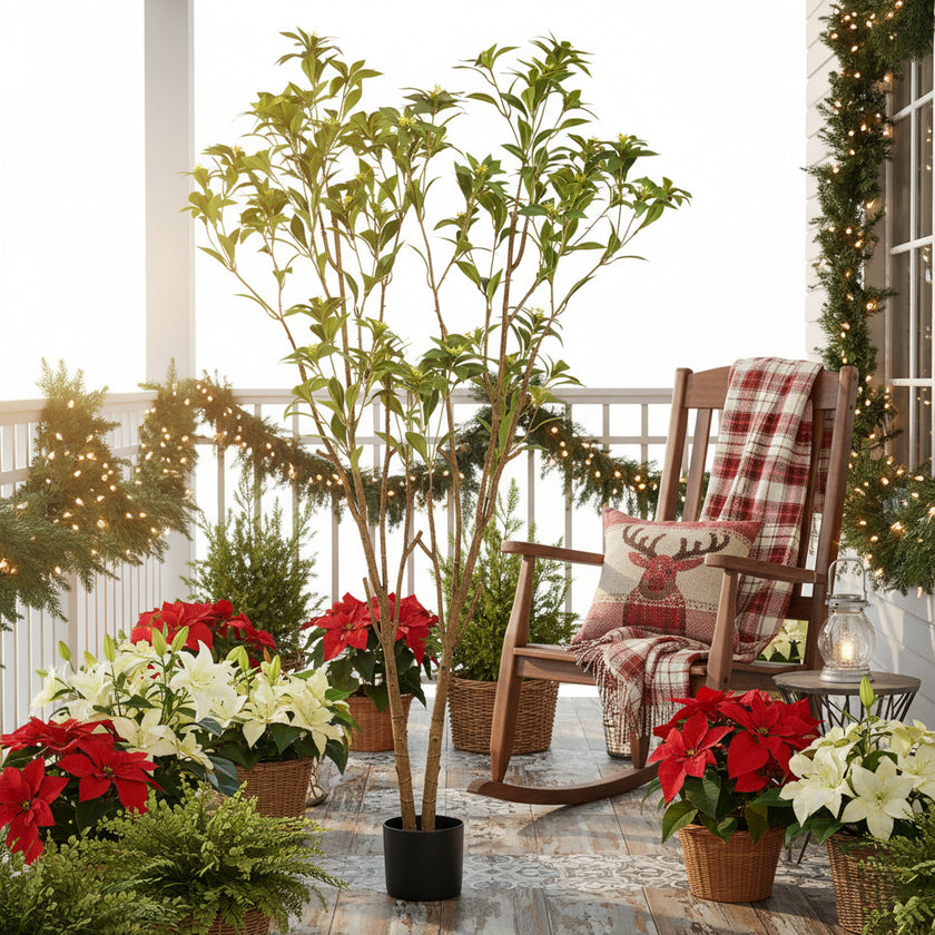 5.2FT Artificial Tree Natural Look Citrus Faux Tree Artificial Floor Plant W Leaves & Flowers For Home Office Patio Decor