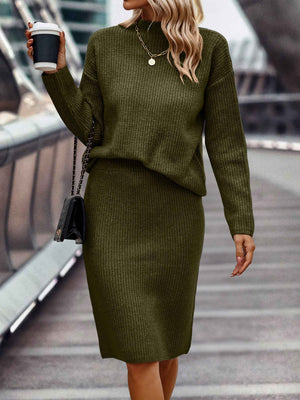 Solid Color Long Sleeve Fashion Mock Neck Sweater Women's Suit