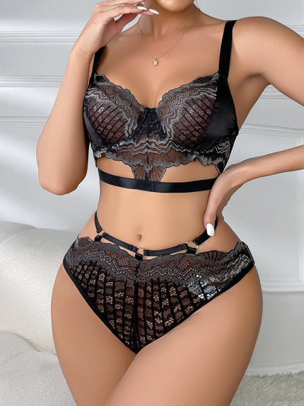 Women's Black Lace Strap Underwear Set