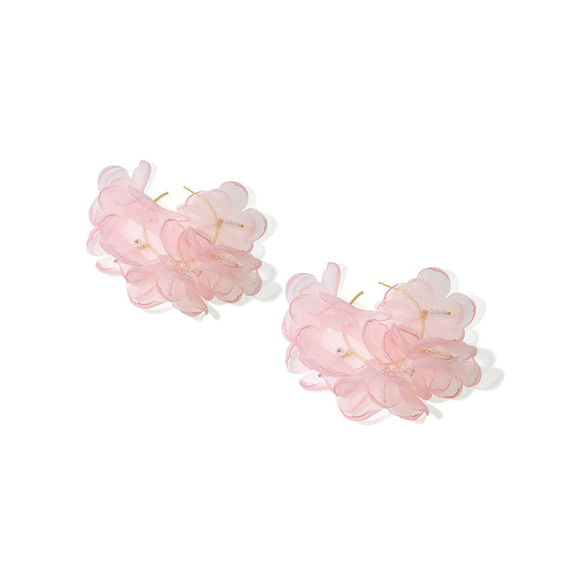 Exaggerated Mesh Flower Earrings Women's Circle Temperament