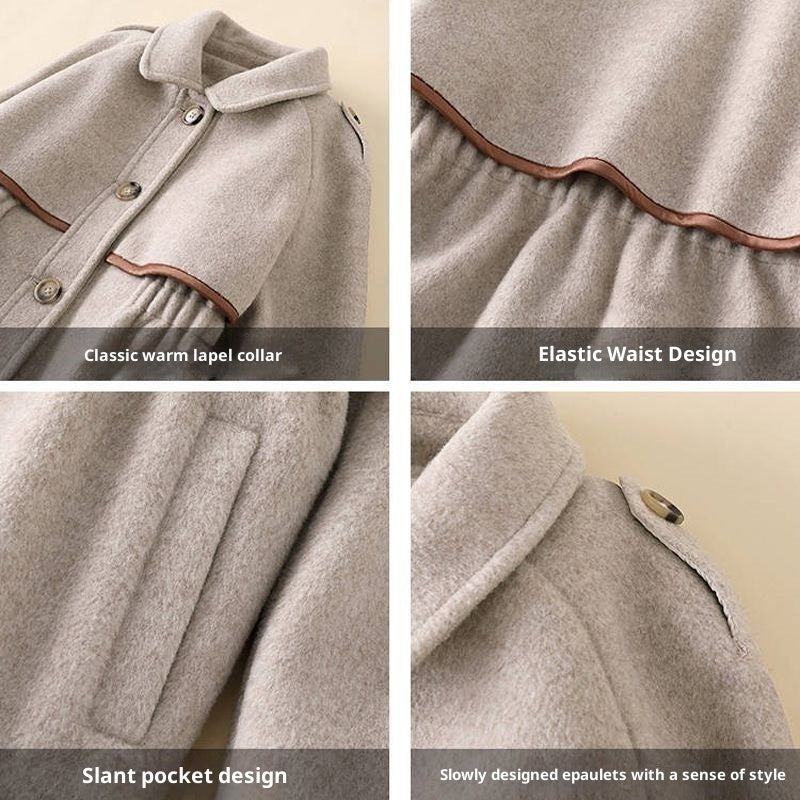 Quilted Solid-color Princess Mid-old Girl Waist-cinching Double-faced Coat