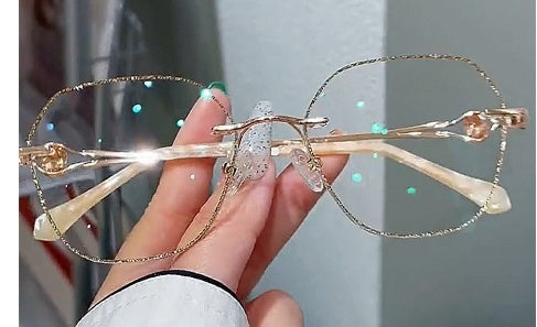 Champagne Gold Frameless Polygon Anti-blue Light Women's Reading Glasses