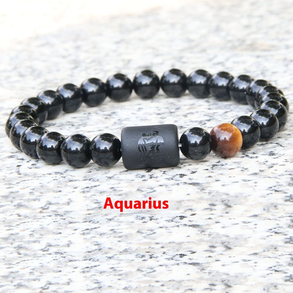 Twelve Constellation Elastic Bracelet Men Obsidian Couple