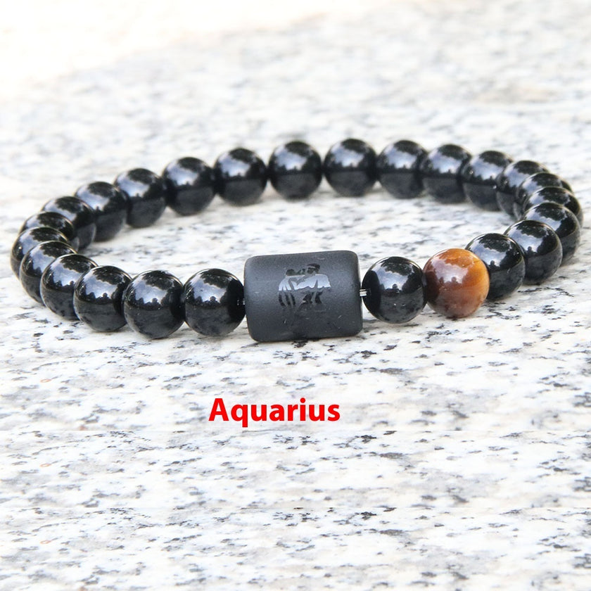 Twelve Constellation Elastic Bracelet Men Obsidian Couple