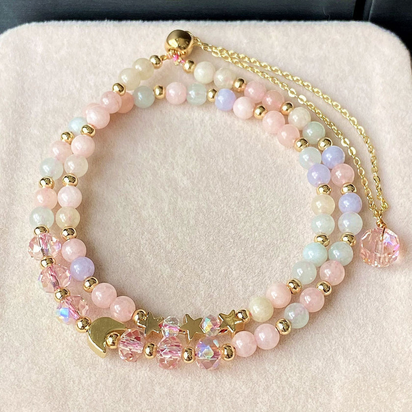 Multi Layer Bracelet With Morganite Chalcedony Matching