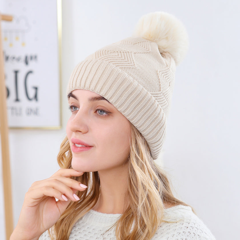 Ladies Winter Woolen Caps Solid Color Single Ball Core-spun