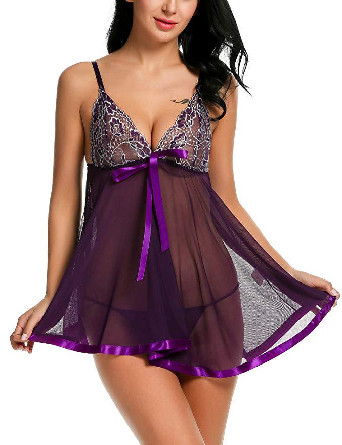 Plus Size Underwear Embroidered Sequins Transparent Suspender Nightdress