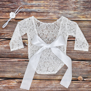 Newborn Photography Clothes Tie With Bow Tie Lace Photo Clothes Photography Headband Two-piece Suit
