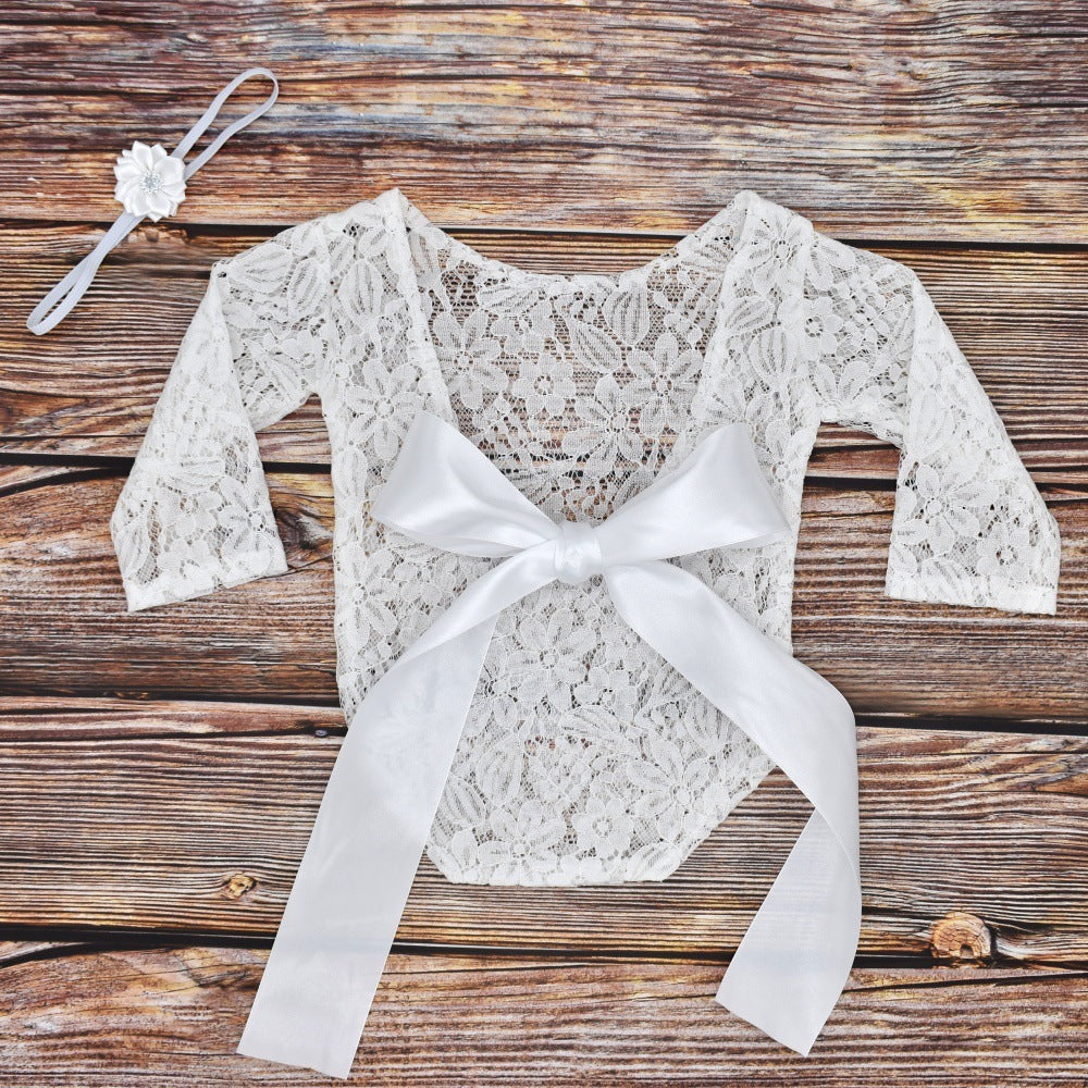 Newborn Photography Clothes Tie With Bow Tie Lace Photo Clothes Photography Headband Two-piece Suit