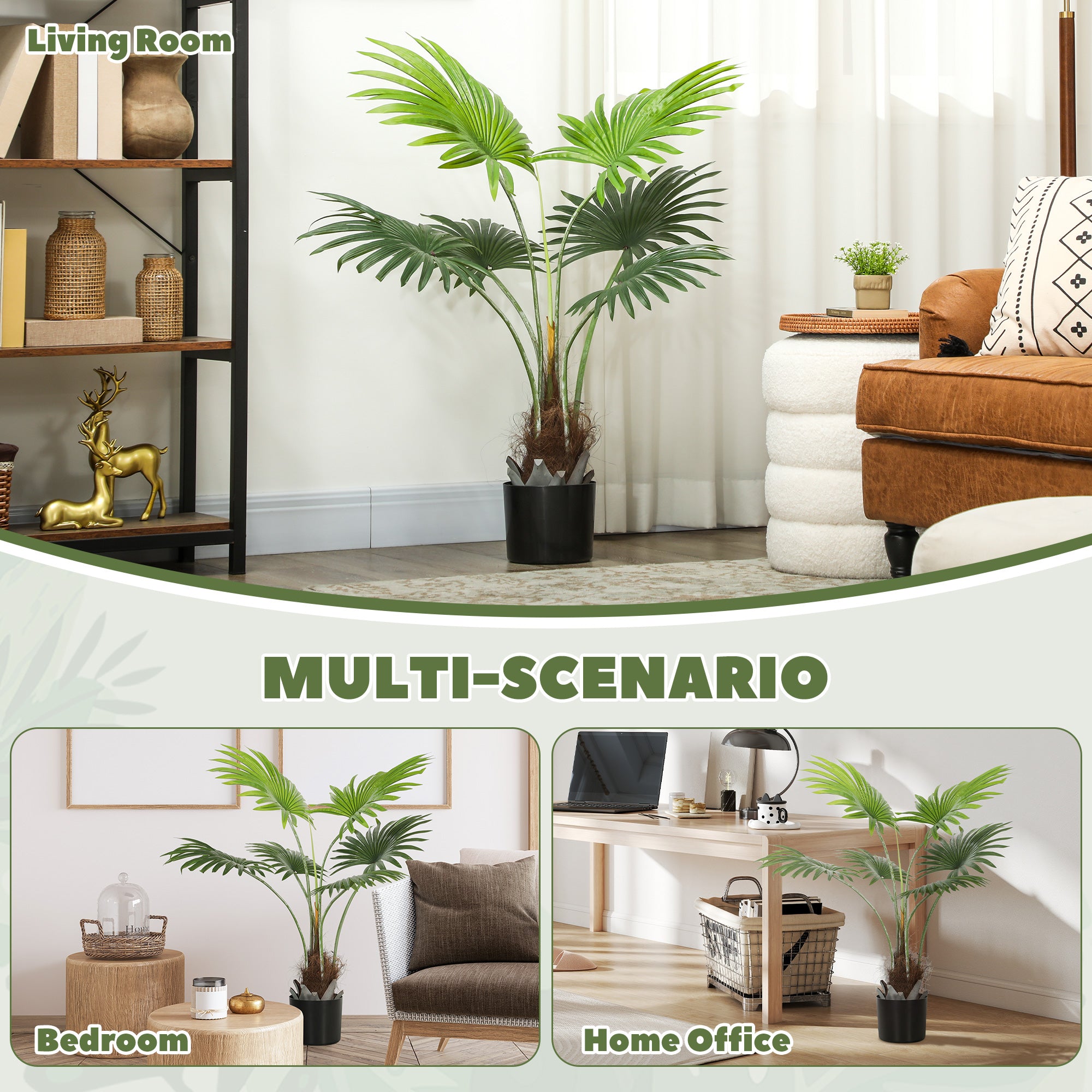 94cm Artificial Palm Tree, Decorative Artificial Plant With Lifelike PEVA Leaves And Coconut Coir, Fake Tree With Plastic Pot And Flocking For Home Office Decor, Green