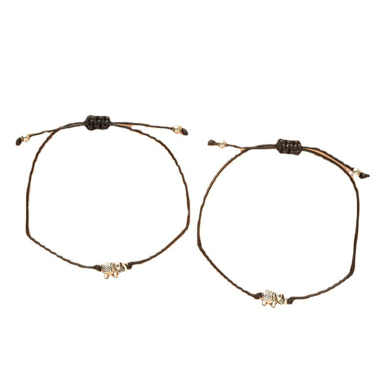 Elephant Bracelet Simple Retro Wax Line Woven Adjustable