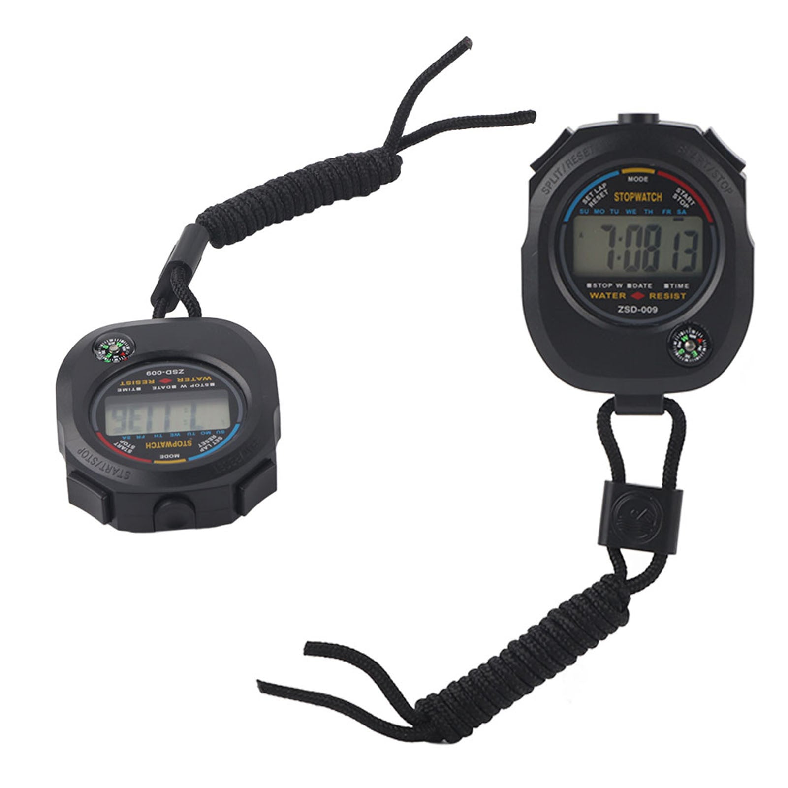 2 PCS Multifunctional Handheld Digital LCD Stopwatch Timer for Sports/Running/Racing/Swimming
