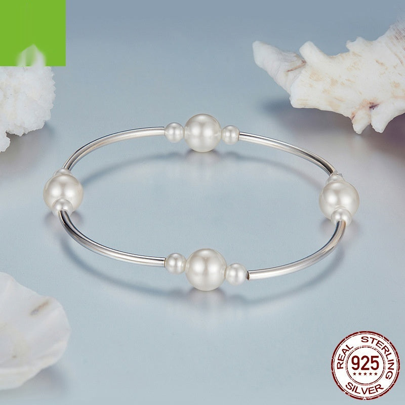 S925 Sterling Silver Shell Pearls Bracelet