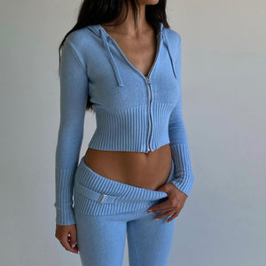 Hoodie Suit Women Leisure Sexy Zip Long Sleeve Sweater