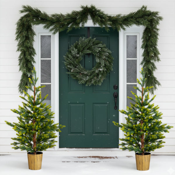 2 Pack 4 FT Dual Tone Artificial Christmas Tree With Pot Stand, Potted Xmas Pine Tree With 119 Branch Tips For Holiday Party Office Home, Green