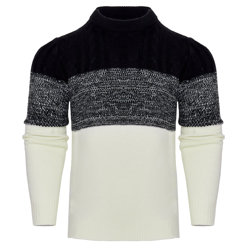 Men's Casual Color Block Long Sleeve Cable Knit Pullover Sweater