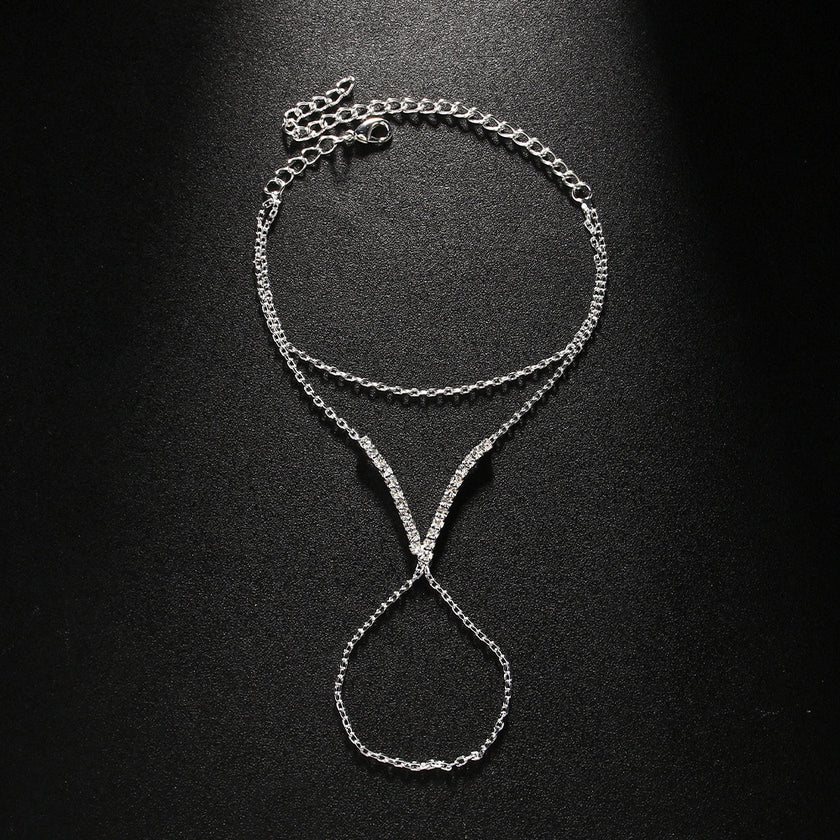 Women's V-finger Simple Copper Bracelet Silver Double-layer Bracelet