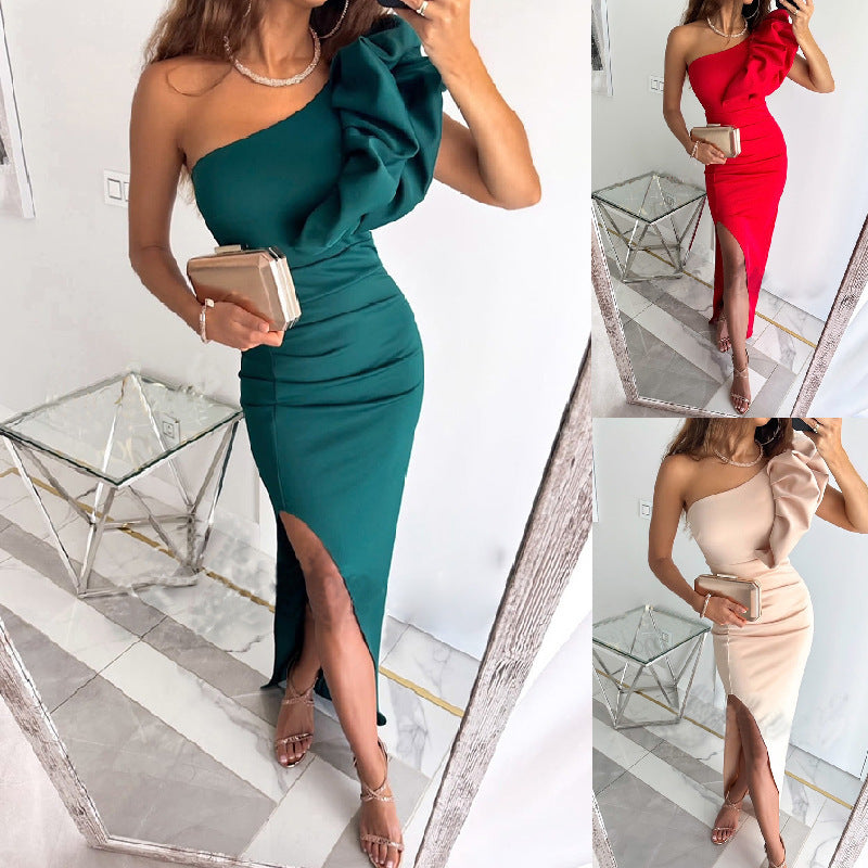 Sexy Slit Slim-fitting Color Sheath Dress Women