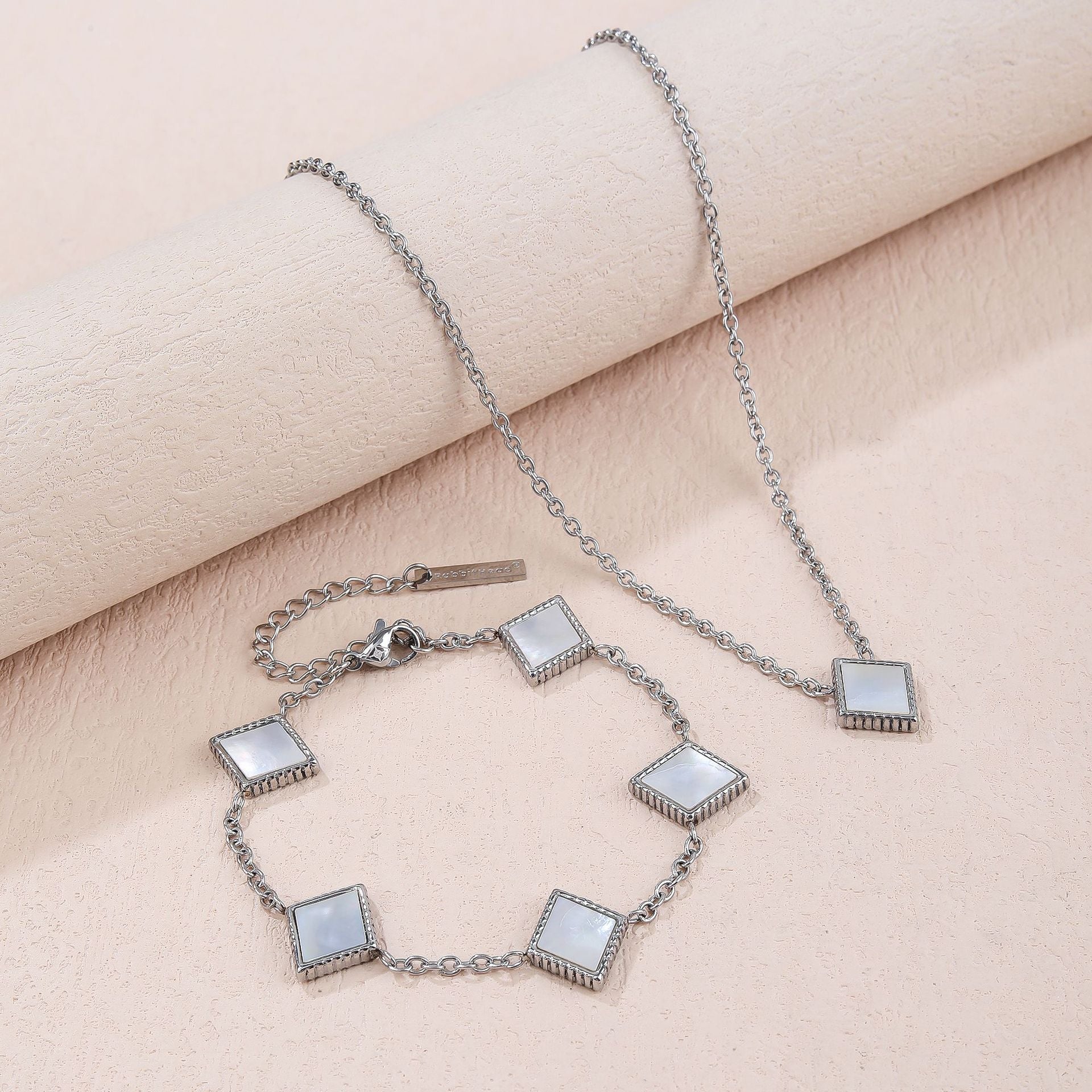 Square Natural White Shell Pendant Collarbone Necklace Bracelet
