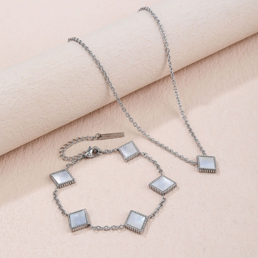 Square Natural White Shell Pendant Collarbone Necklace Bracelet