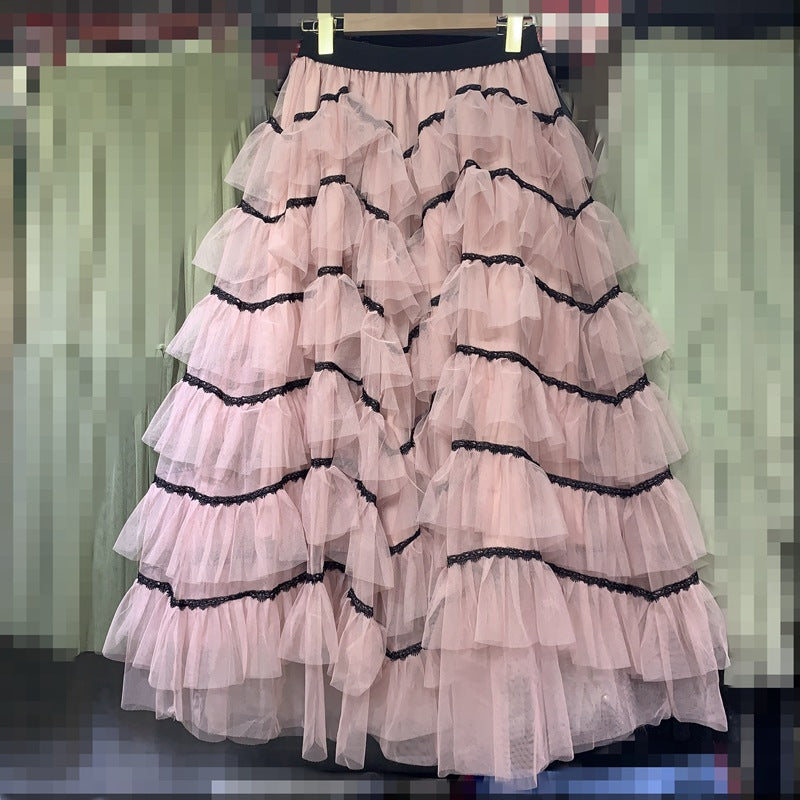 Cake Multi-layer Long High Waist Lace Irregular Fairy Mesh Skirt